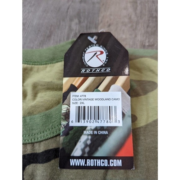 NWT Rothco Woodland Camo Short Sleeve T Shirt Size 2XL Men's Green Pullover - Picture 4 of 8